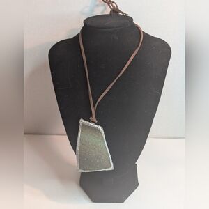 Upcycled Pendant From A Broken Green Grey Pottery. Edged In Silver Soder. Unique